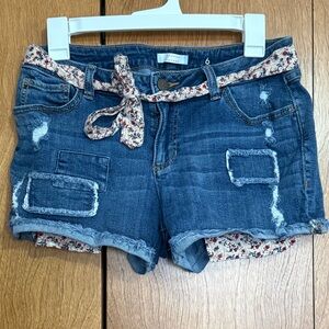 Lauren Conrad Distressed Denim Shorts with Belt Tie Size 6 like new